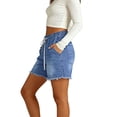 thumbnail image 4 of Pull On Elastic Jean Shorts for Women High Waisted Wide Leg Baggy Casual Denim Jorts Trendy Drawstring Summer Shorts, S, 4 of 7