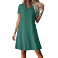 thumbnail image 2 of Horkkom Linen Dress Women Short Sleeve Mini Solid Color Summer Dresses Loose Vacation Casual Dresses, S-2XL, 2 of 8