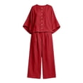 thumbnail image 7 of BRELIL Women Plus Size Two Piece Set Round Neck Batwing Sleeve Tops Wide Leg Pants Casual Loungewear Solid Boho Vacation Outfits Loose Travel Tracksuit, Red L, 7 of 7