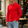 thumbnail image 6 of Fabrcox Long Sleeve Mens Polo Shirts Classic Fit Collared Golf Shirts Men Button Down Casual Outdoor Workout Office Work Shirt Men Red L, 6 of 7