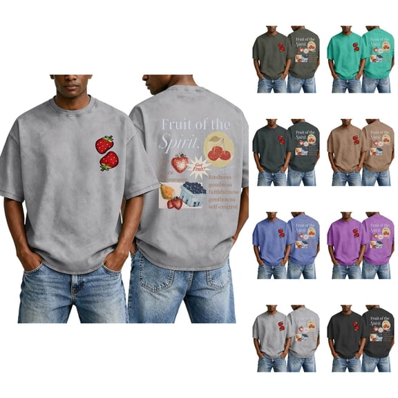Fruit of the Spirit Christian Graphic T Shirts for Men Vintage Washed Oversized Tshirt Faith Back Print Religious Short Sleeve Casual Tops for Streetwear Summer