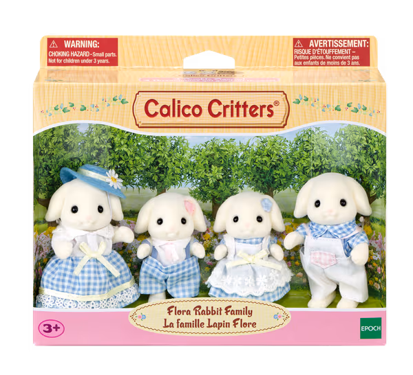 Calico Critters Flora Rabbit Family, Set of 4 Collectible Doll Figures
