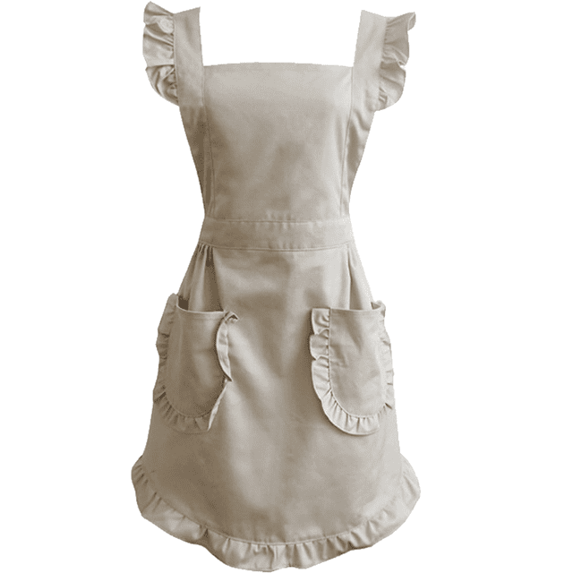 Delantal retro con volantes ajustable y bolsillos, tallas pequeñas a grandes para mujer
