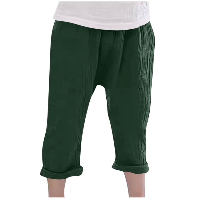Odeerbi 1-11 Años Niños Niñas Algodón Lino Pantalones Recortados Verano Color Sólido Drop Crotch Pantalones Arrugados Pantalones Transpirable Ligero