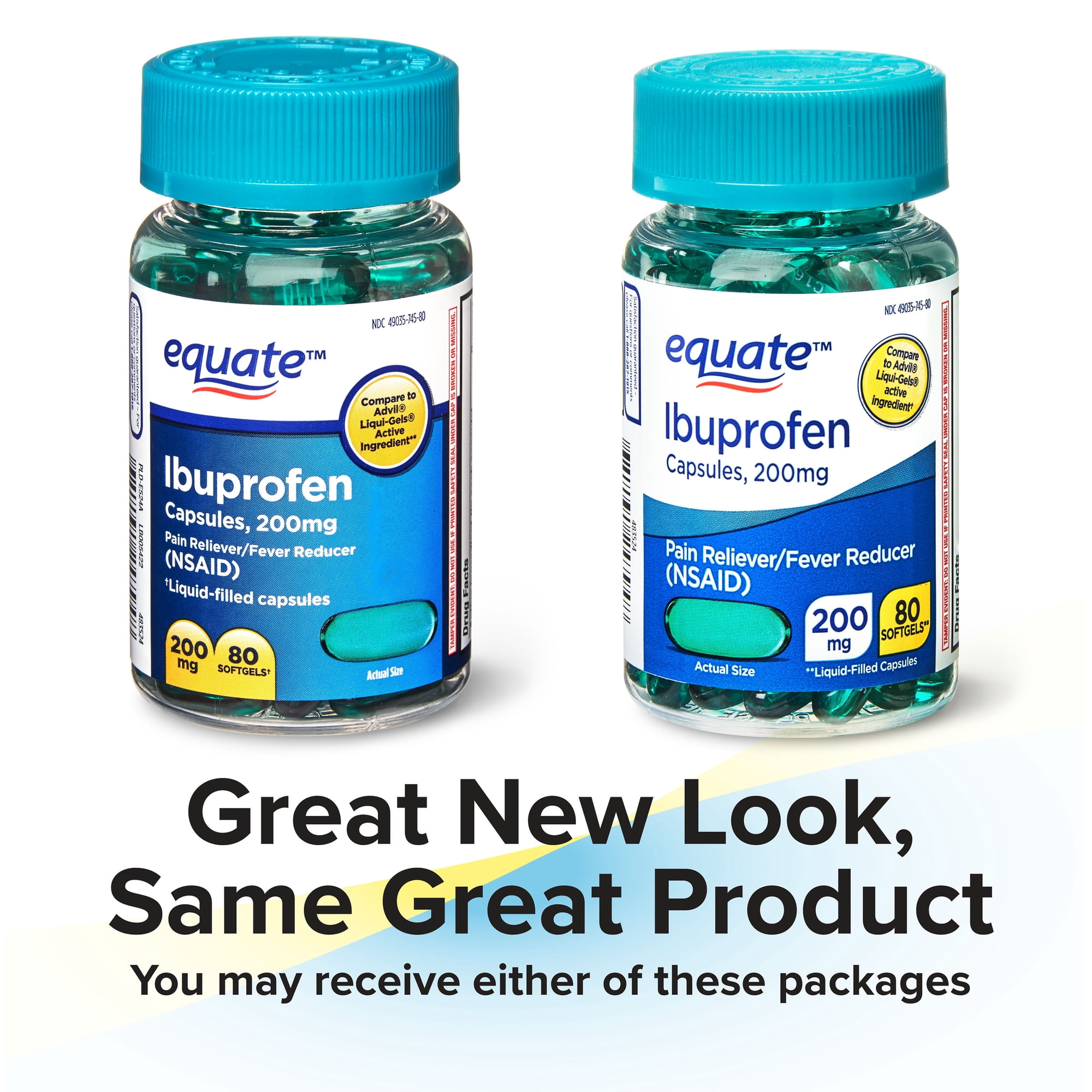 Equate Pain Relief Ibuprofen Softgels, 200 mg, 80 Count