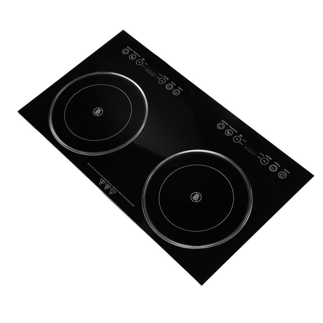 Electric Stove Top, 2 Burner Electric Ceramic Cooktop Precise Temp Control with Timer for Aluminum Pot for Kitchen US Plug 110V 1100W plus 1100W