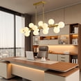 thumbnail image 5 of Mid Century Modern Linear Chandelier, 16-Light Brass Sputnik Chandelier with Milky White Glass Shades, Adjustable Height Pendant Light for Dining Room, Kitchen Island, 5 of 11