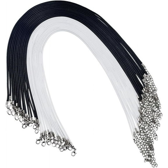 1 Box 50Pcs 45.7cm/18 Inch Black Waxed Necklace Cord Waxed Jewelry Cord Necklaces with Clasp and Chain Extender White Imitation Leather Rope String for Jewelry Making Necklaces Bracelets DIY Crafts