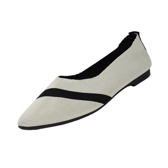 Hurxie Women's Flats Square-Toe Washable Shoes Comfortable Knitted Ballerina Flat for Daily Wear Beige 7.5