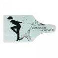 thumbnail image 1 of Teen Room Cutting Board, Dancing Masculine Fashion Woman by Eiffel Tower and Words Print, Decorative Tempered Glass Cutting and Serving Board, Wine Bottle Shape, Black White, by Ambesonne, 1 of 1