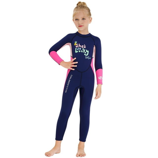 Traje de buceo para niñas de 2.5mm, manga larga, térmico y resistente, ideal para natación, surf y protección solar, talla S en rosa.