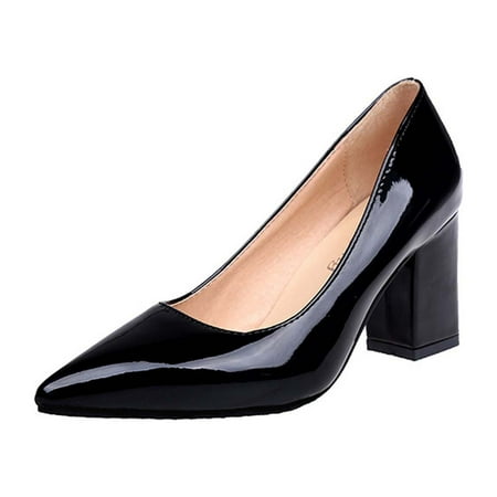 hopeusnice Clearance Womens Heeled Pumps Classic Pointed Toe Chunky High Heels Work Shoes Dress Pumps Comfortable Wedding Evening Party Shoes Black 40