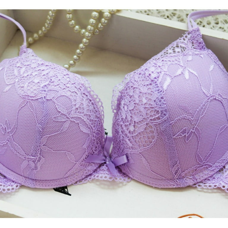 New Women Cute Sexy Underwear Satin Lace Embroidery Bra Sets With Panties  Beige B32 