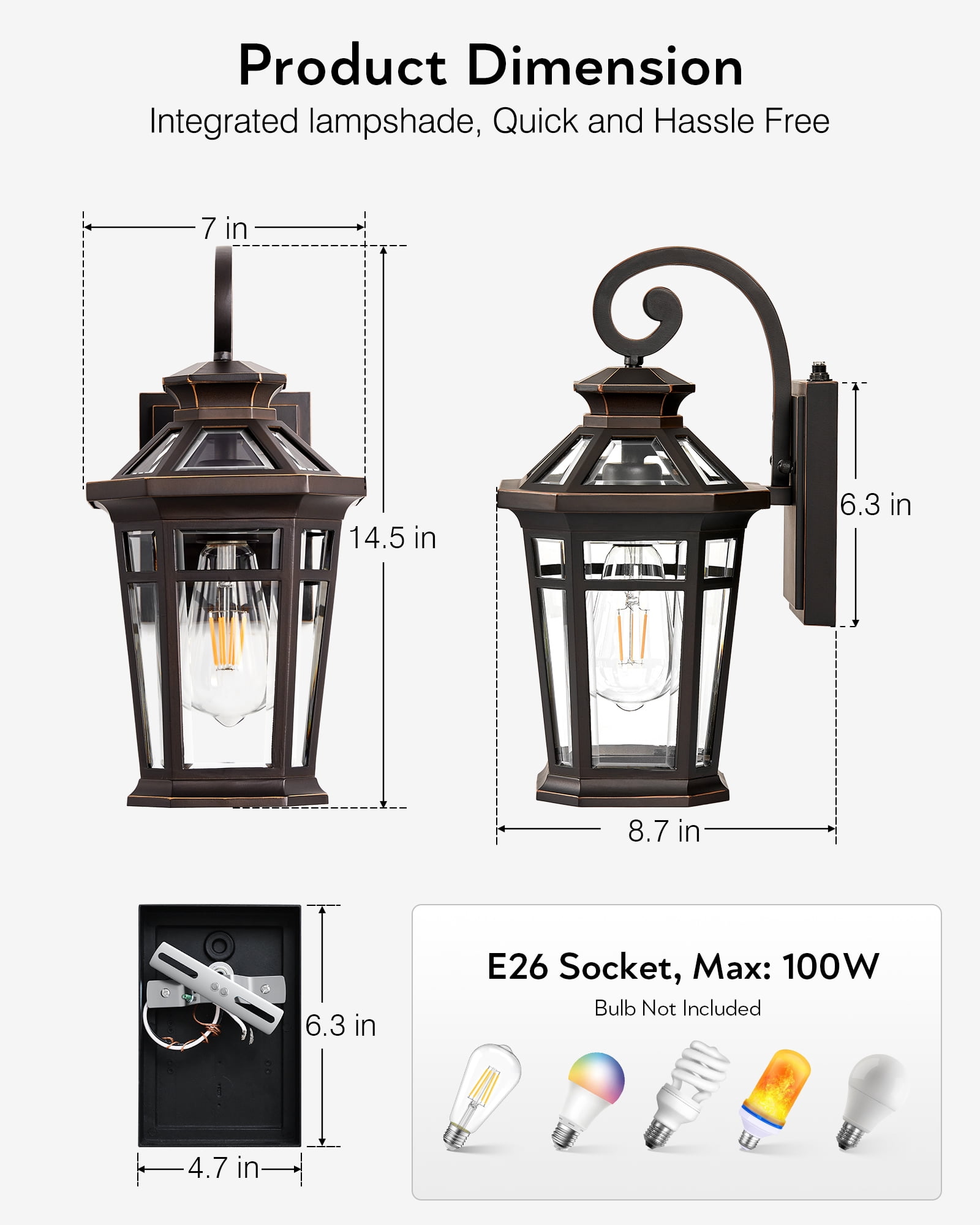 Outdoor Wall Lights Wall Mount, Exterior Lighting Fixtures Dusk to Dawn, Oil Rubbed Bronze Front Porch Lights, Outdoor Wall Lantern with Tempered Glass, Anti-Rust Garage Sconce Lights, Patio