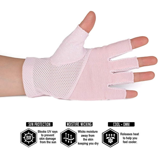 Women's Fingerless Sun Gloves Non Skid Cotton Driving Gloves UV Protection