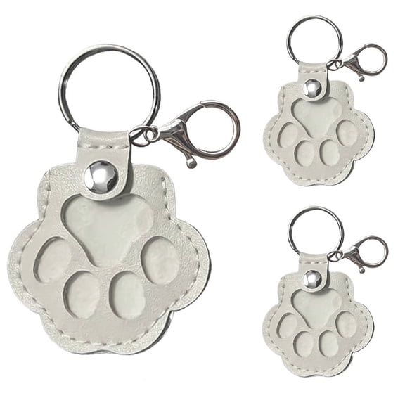 Januofit 3PCS Cats & Dogs Pet Paw Print Keychain – White Leather Memorial Keychain Holds Pet Fur, Pet Lover Gift