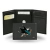 Rico Industries Hockey San Jose Sharks Embroidered Genuine Leather Tri-fold Wallet 3.25" x 4.25" - Slim