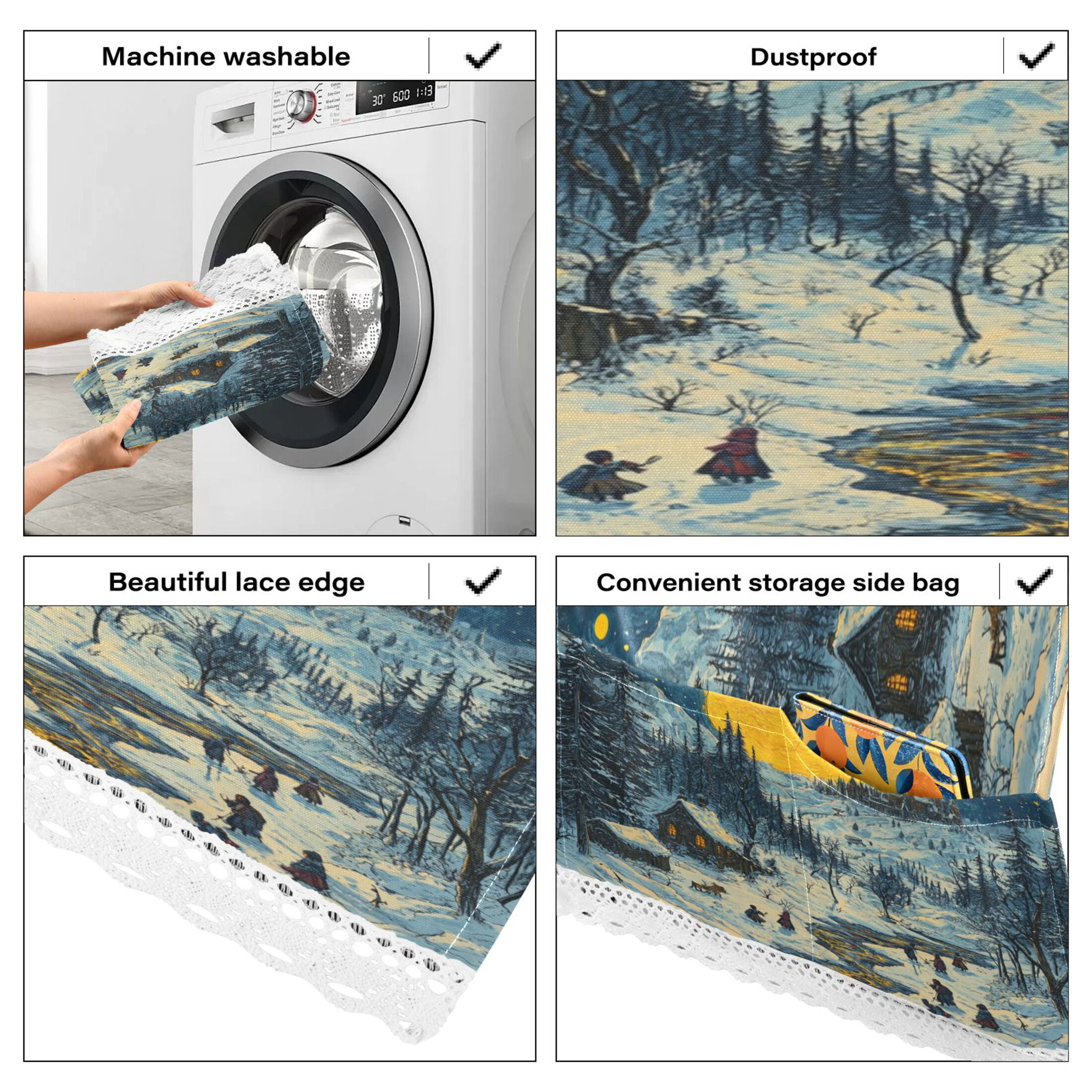 WOBOGO Winter Village View Washing Machine Cloth Dryer Refrigerator Top Cover Protective Non-Slip Mat For Kitchen Laundry