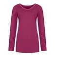thumbnail image 2 of Gomelly Ladies T-shirt Solid Color T Shirt Round Collar Tee Women Casual Work Tops Long Sleeve Tunic Blouse Rose Red XXL, 2 of 5