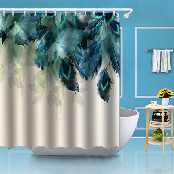 Watercolor Tropical Banana Leaves Bathroom Shower Curtain Fabric w/12 Hooks 71" 