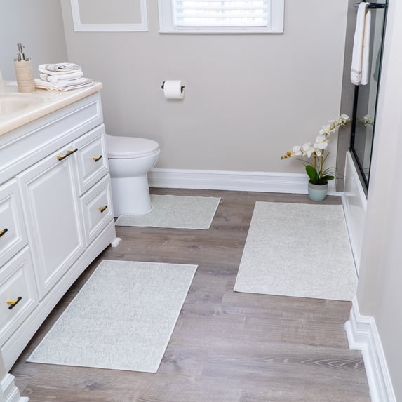 SussexHome Geometric Design 3 Piece Bathroom Rugs Set - Non-Slip Ultra Thin Bath Rugs for Bathroom Floor - Washable Cotton Bathroom Mats Set