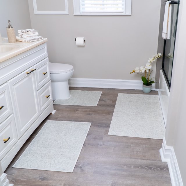 Geometric Design 3 Piece Bathroom Rugs Set - Non-Slip Ultra Thin Bath Rugs for Bathroom Floor - Washable Cotton Bathroom Mats Set
