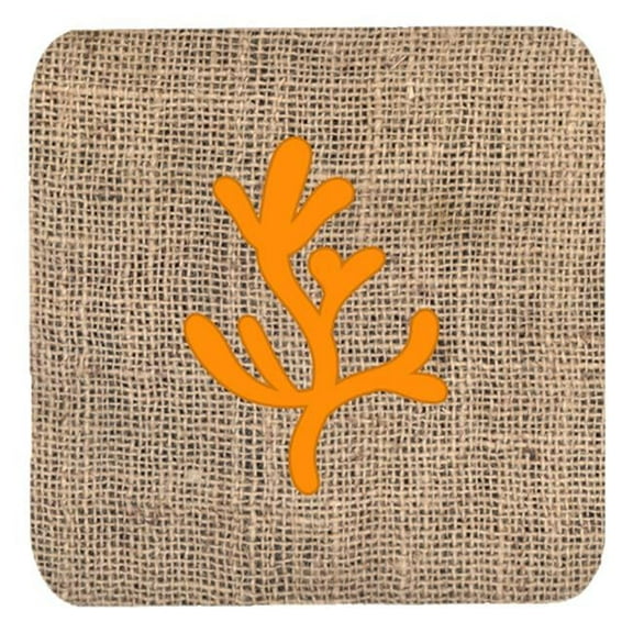 Coral Burlap And Orange Foam Coasters - Set 4, 3.5 x 3.5 In.
