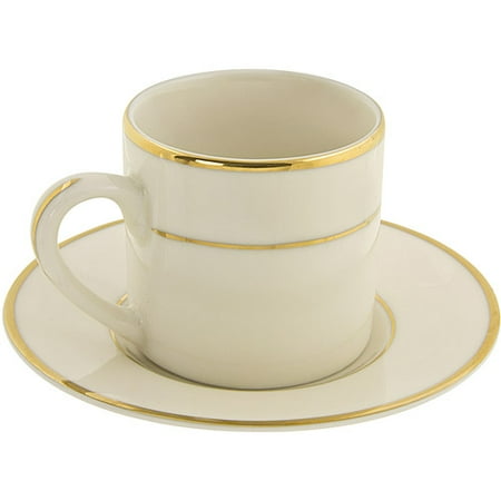 Plain Demi Cup - 10 Strawberry Street Cream Double Gold 3 oz Demi Can Cup and Saucer, Set of 4, Cream with Gold Border