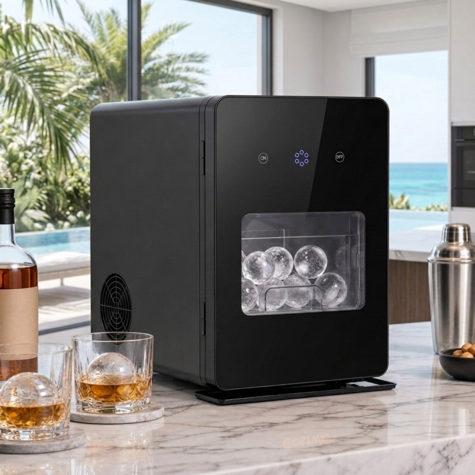 RUIE 2 Inch Ice Ball Maker Countertop, Sphere Ice Maker Machine 150 pcs/Day with Self-Cleaning for Home Bar Whiskey Cocktails, Black