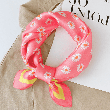 

JUSTUP 20.8 x 20.8 Women Square Silk Like Hair Scarf Head Sleeping Wrap Satin Headscarf Daisy Pink-12