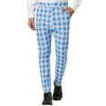 thumbnail image 1 of INSPIRE CHIC Men's Formal Color Block Slim Fit Flat Front Plaid Dress Pants 38 Gray Blue, 1 of 7