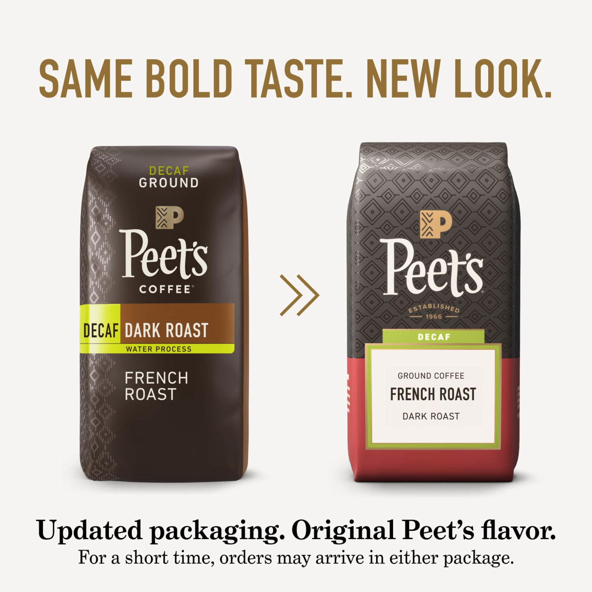 (6 pack) Peet's Coffee Decaf French Roast Premium Dark Roast Ground Coffee, Arabica, 10.5 oz