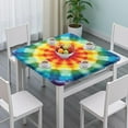 thumbnail image 3 of Tie Dye Soft Petal Ring Pattern Square Fitted Tablecloth with Elastic Edge,Square Table Cover,Washable Elastic Table Cover for Home Kitchen Party Decor 34"x34", 3 of 6