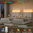 thumbnail image 2 of Homfa Twin Size LED Bed Frame with Storage, Wingback Platform Bed with Velvet Upholstered Headboard, Off-White, 2 of 7