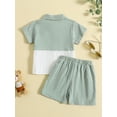 thumbnail image 3 of Bagilaanoe Baby Boy Cotton Linen Shorts Set Solid Color Short Sleeve Button Down T-shirt Tops and Shorts Summer Outfit Clothes, 3 of 9