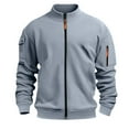 thumbnail image 4 of Sweatshirts for Men Casual Full Zip Up Hoodless Pullover Stylish Stand Collar Pocket Jacket Trend Comfortable Loose Mens Sweatshirt Light Gray M, 4 of 4