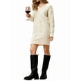 thumbnail image 3 of Womens V Neck Mini Sweater Dress Cable Knit Long Sleeve Casual Loose Fall Tunic Pullover Sweaters White XXL, 3 of 7