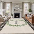 thumbnail image 2 of Rectangle Rug 6x9ft Area Rug, Farm Watercolor Green Leaves Area Rugs for Living Room Bedroom, Welcome Text Linen Black Plaid Floor Mat Non-Slip Non-Shedding Carpet Indoor Accent Rugs, 2 of 9