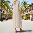 thumbnail image 6 of XAOFW Women's Casual Dresses Retro Solid Color Three Quarter Sleeve V Neck Shirt Dress Outdoor Activities Versatile Cozy Sundress, 6 of 6