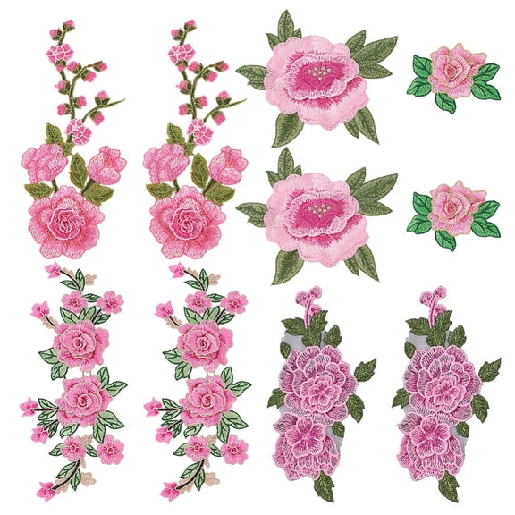 10Pcs Pink Rose Embroidered Patches Floral Sew on Patches Embroidery Flower Appliques Repair Patch Clothing Shirts Jeans Hats Blouses Pants