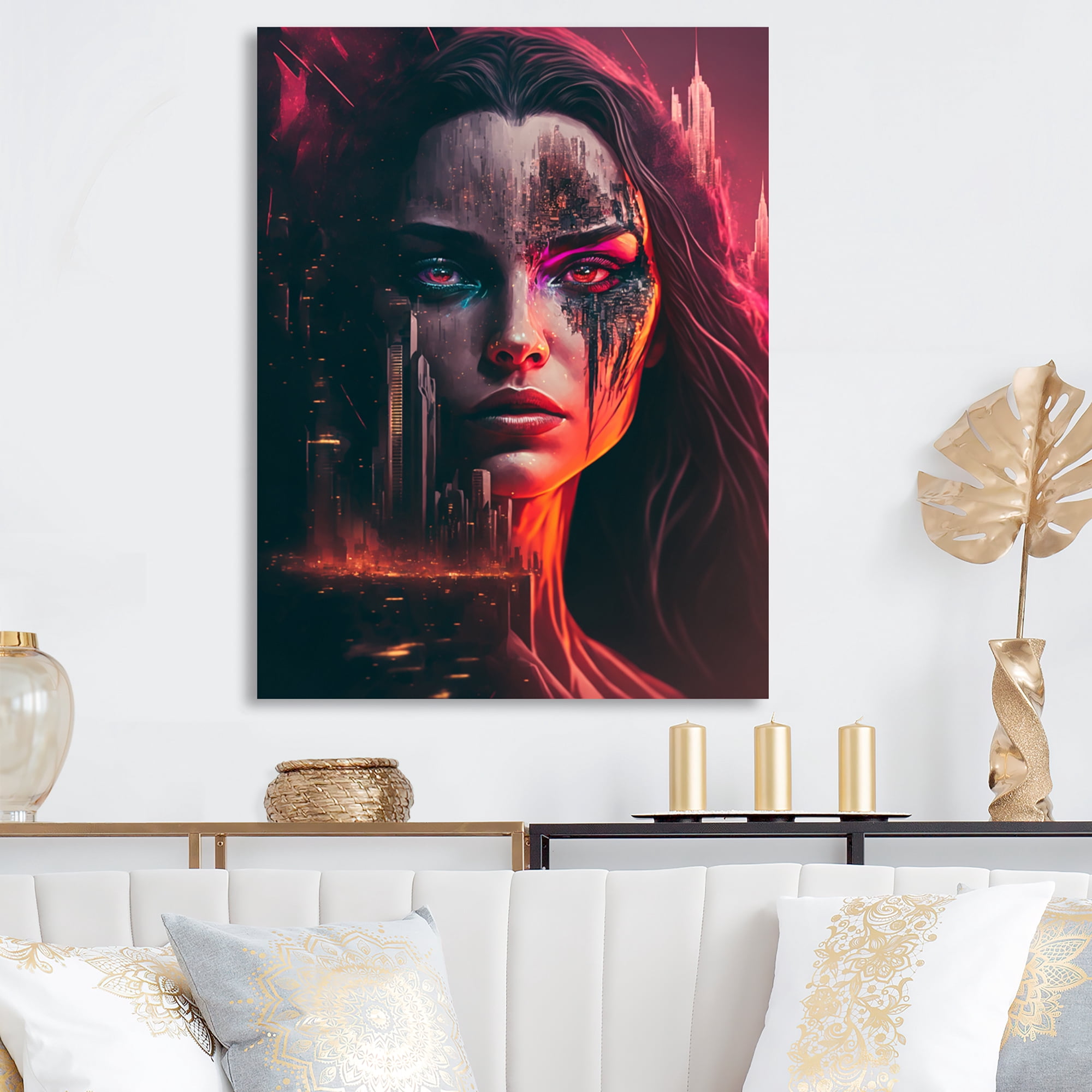 Designart Double Exposure Woman Future City III Canvas Wall Art