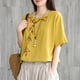 thumbnail image 4 of V Cuello Blusas para las Mujeres, de Moda Retro Bordado Cuello Redondo Cinco Cuartos de Manga para el Uso Casual, 4 of 4