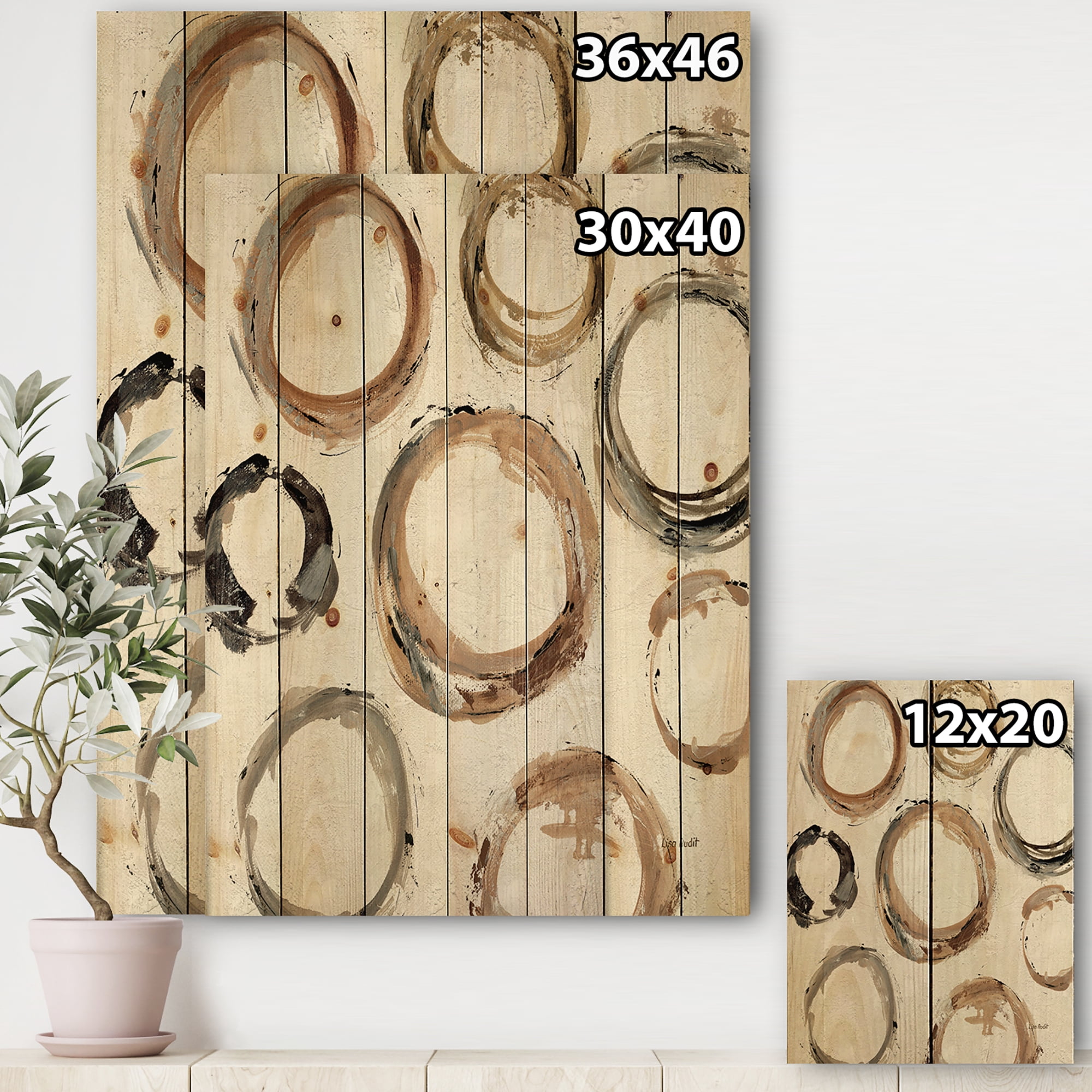 Designart 'Circle Geometric Natural Balance I' Mid-Century Modern Transitional Print on Natural Pine Wood