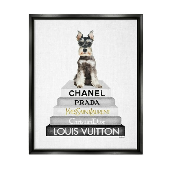 Stupell Industries Schnauzer Puppy on Books Animals & Insects Painting Black Floater Framed Canvas Art Print Wall Art, 17 x 21