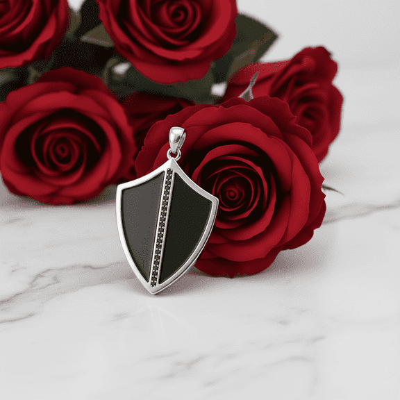 Sechi Black Spiner Shield Necklace 925 Sterling Silver Pendant Jewelry For Women-Without Chain