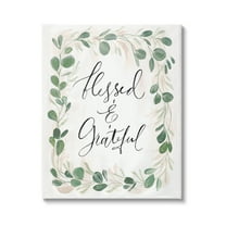 Stupell Industries Blessed & Grateful Botanical Eucalyptus Border Calligraphy Graphic Art Gallery Wrapped Canvas Print Wall Art, Design by Caverly Smith