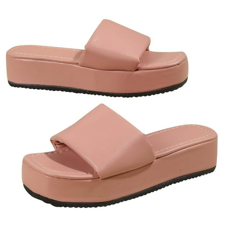 

TUOBARR Platform Sandals Women Women s Summer Casual Platform Slippers Thick Bottom Flat Fashion Solid Color Slippers Pink