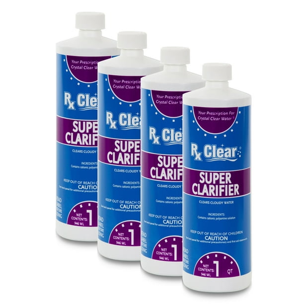 Rx Clear Super Clarifier Solution for Swimming Pools 4, 1 Qt Bottles