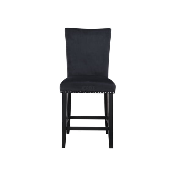 JERFIT Black Velvet Bar Stools Set of 2 for Kitchen Island, Transitional Style with Solid Wood Frame and Padded Seat