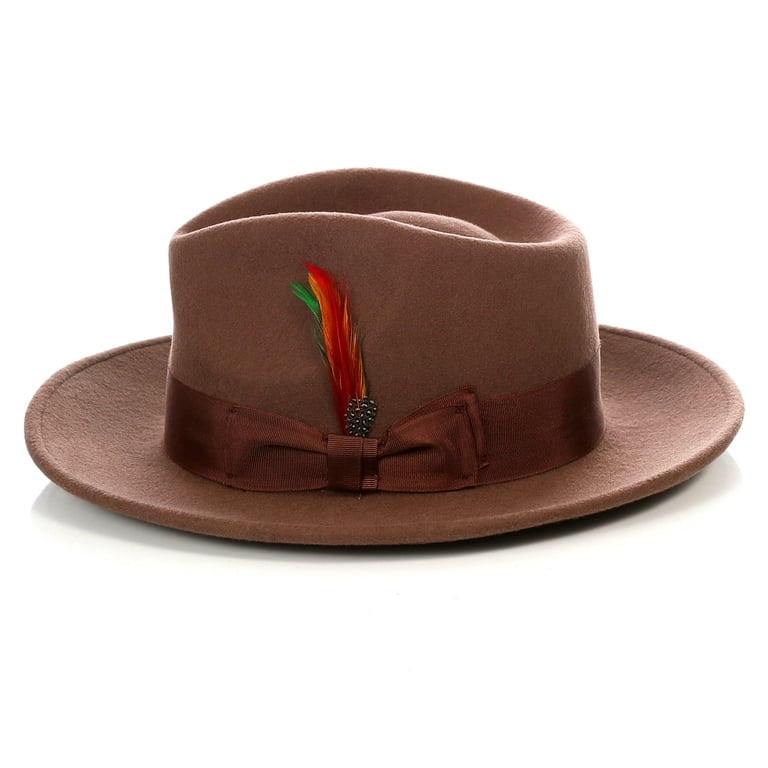Ferrecci Brown Wool Crushable Fedora with Removable Feather  display picture 3